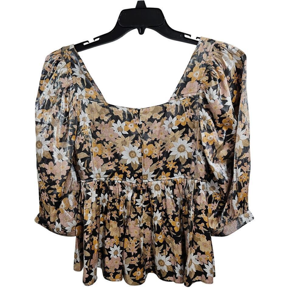 Mittoshop Square Neck Floral Puff Sleeve Babydoll Shirt. Size Small - Picture 2 of 7